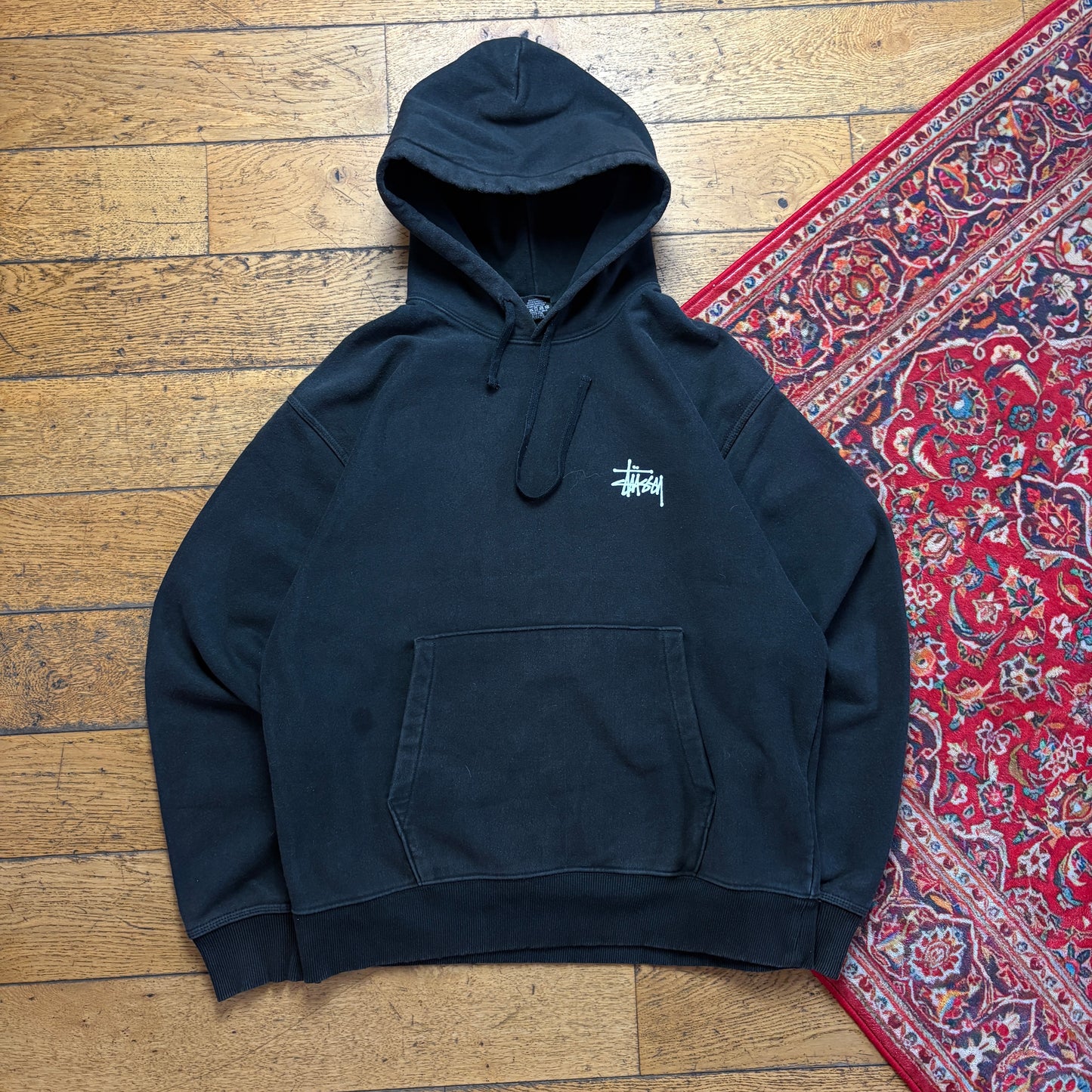Vintage Stussy Black Hoodie Sweatshirt - L