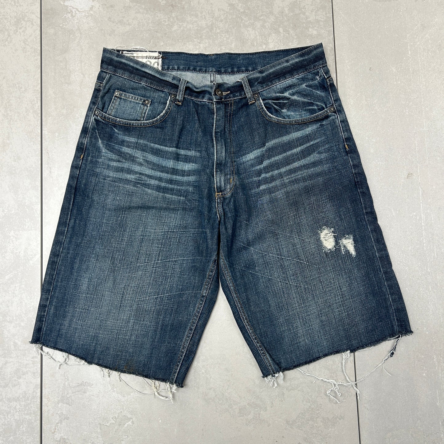 Vintage Embroidered Hip Hop Baggy Shorts Blue Jorts - 36