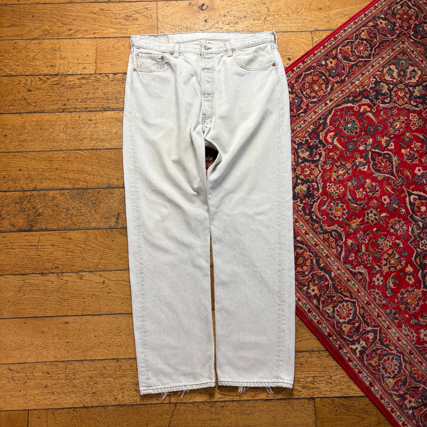Vintage Levis 501 Straight White Light Blue Denim Jeans - 36R