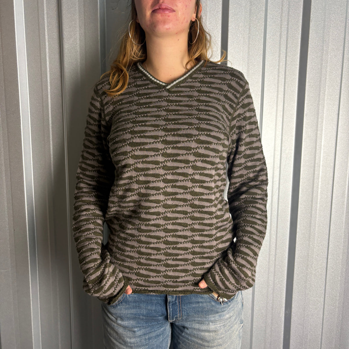 Vintage Armani Brown Pattern Womens Knit Jumper - M