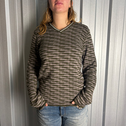 Vintage Armani Brown Pattern Womens Knit Jumper - M