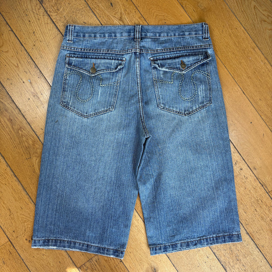 Vintage Embroidered Hip Hop Blue Baggy Shorts Jorts - 36