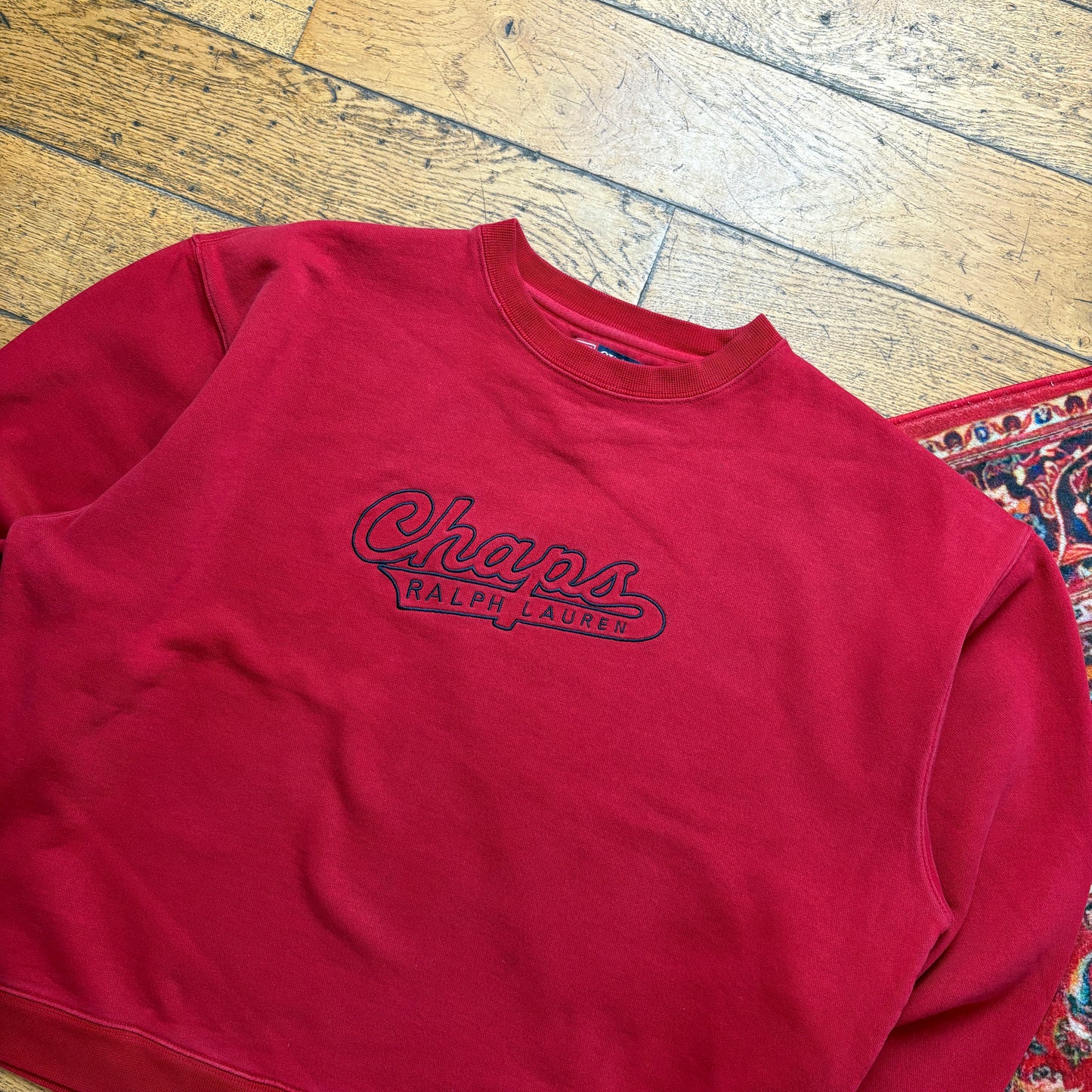 Vintage Chaps Ralph Lauren Red Embroidered Sweatshirt - 2XL
