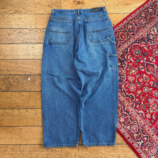 Vintage Blue Embroidered Y2K Hip Hop Carpenter Baggy Jeans - 34