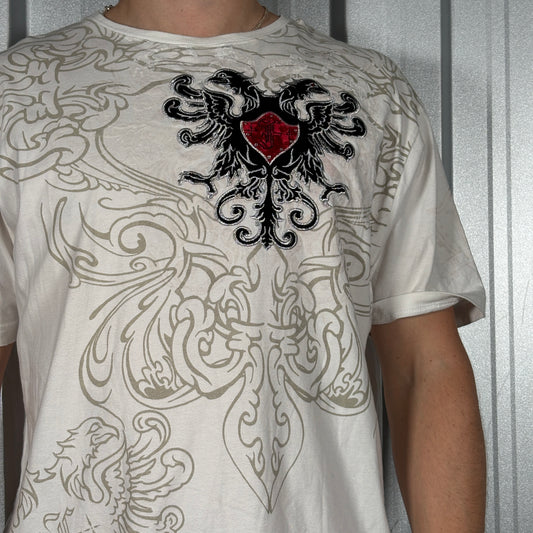 Urban Couture White Rhinestone Y2K Grunge Hip Hop T Shirt - XL