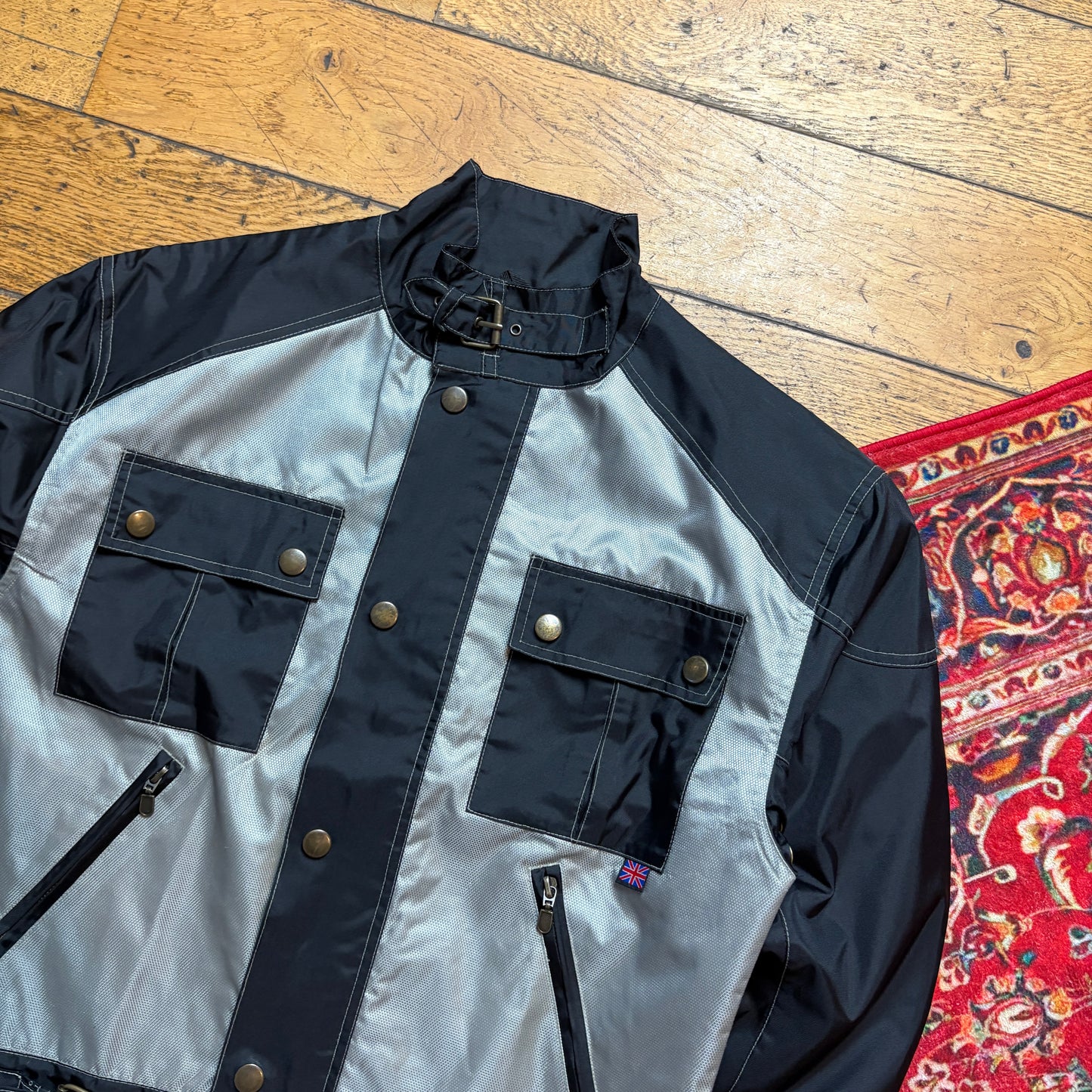 Vintage Black Grey Nylon Biker Cropped Jacket - S