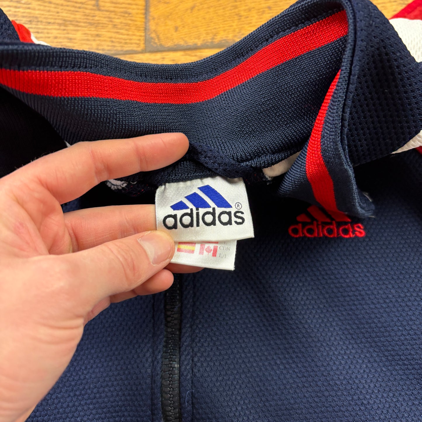 Vintage 90s Adidas Basketball Navy Zip Embroidered Sweatshirt - L