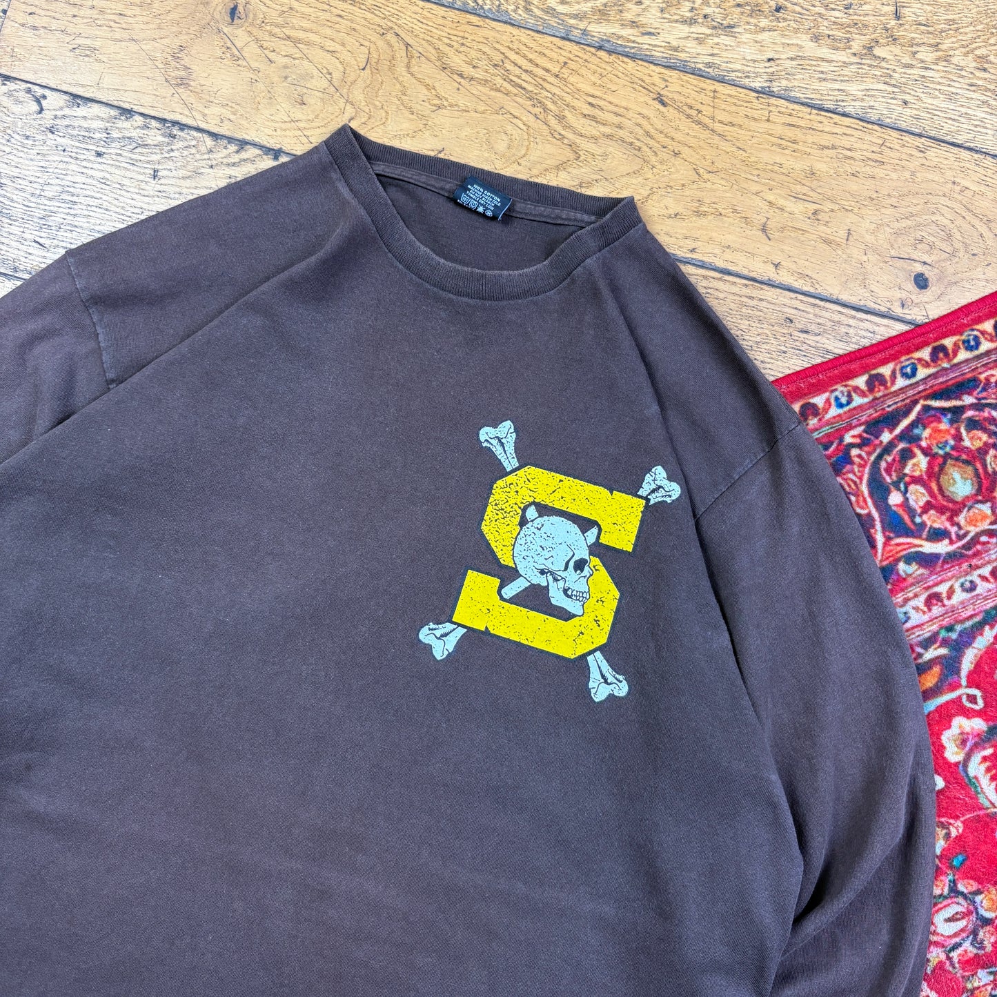 Vintage Stussy Brown Long Sleeve Graphic T-Shirt - XL