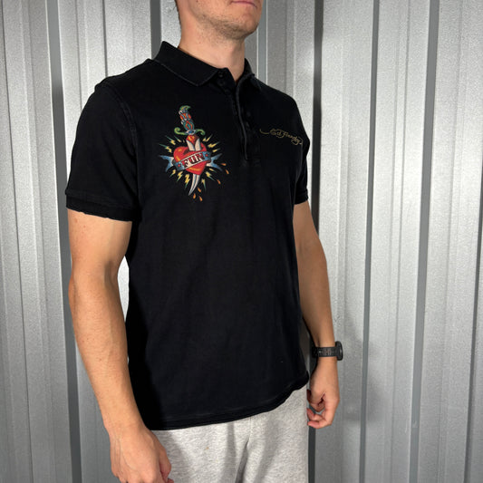 Ed Hardy Y2K Black Polo Shirt - M