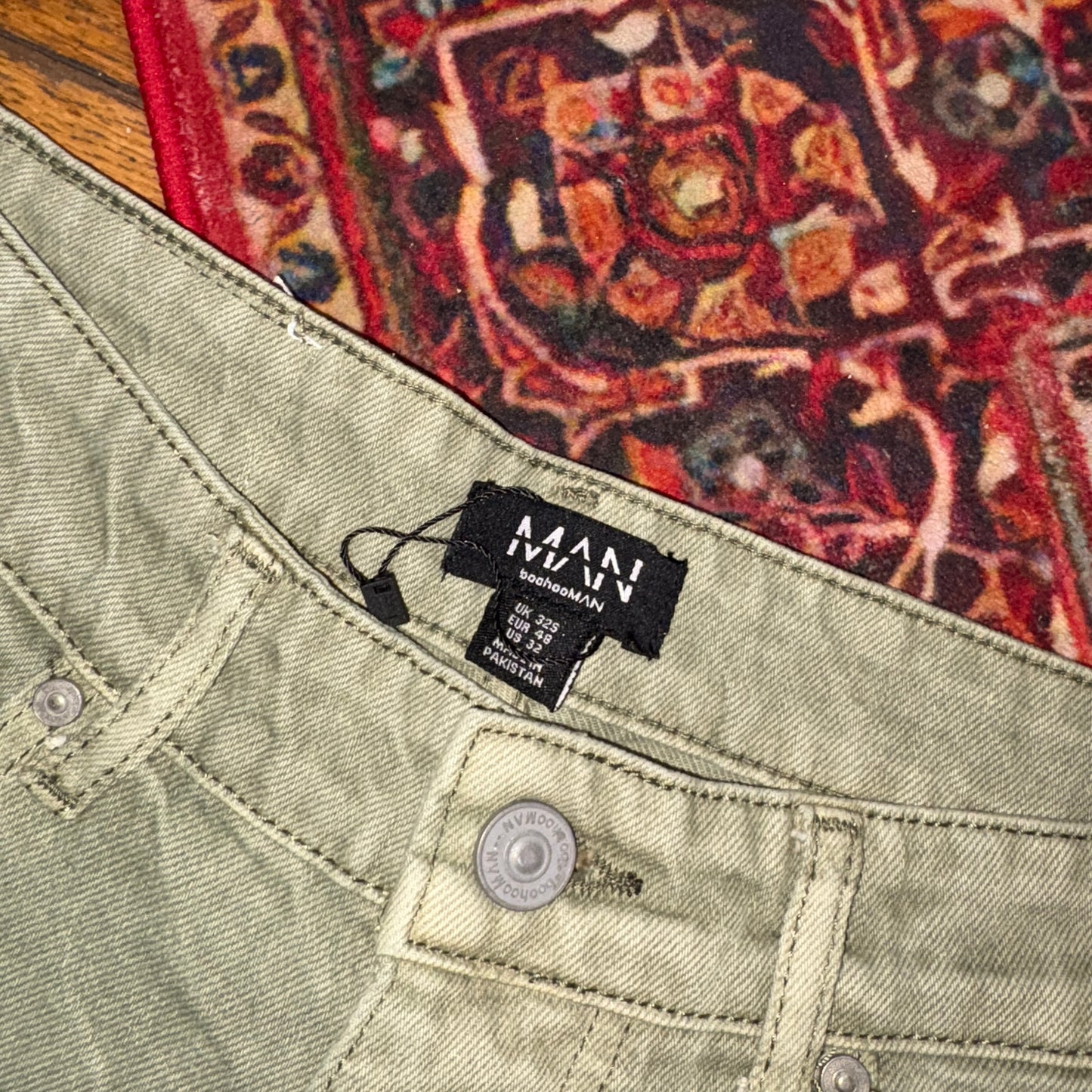 Vintage Boohoo Man Green Cargo Straight Hip Hop Y2K Jeans - 32S