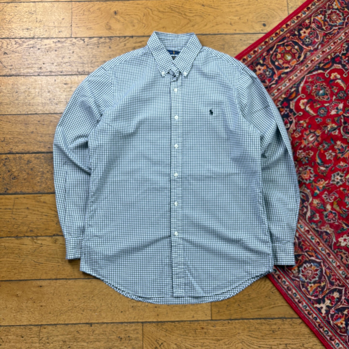 Vintage Ralph Lauren Black White Check Embroidered Shirt - M