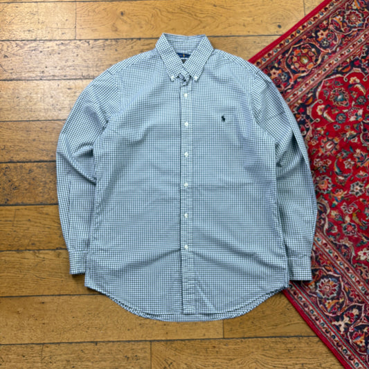 Vintage Ralph Lauren Black White Check Embroidered Shirt - M