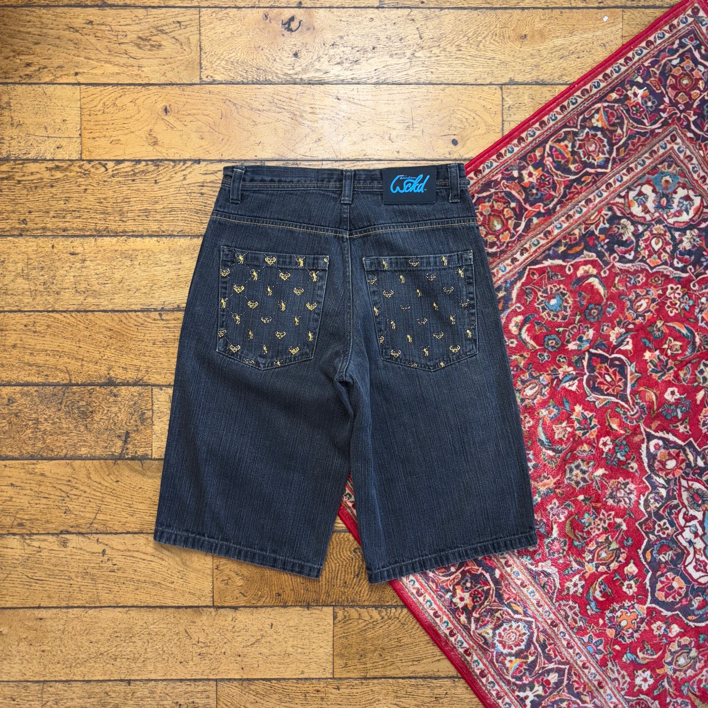 Vintage Black Y2K Hip Hop Baggy Jeans Shorts Jorts - 34
