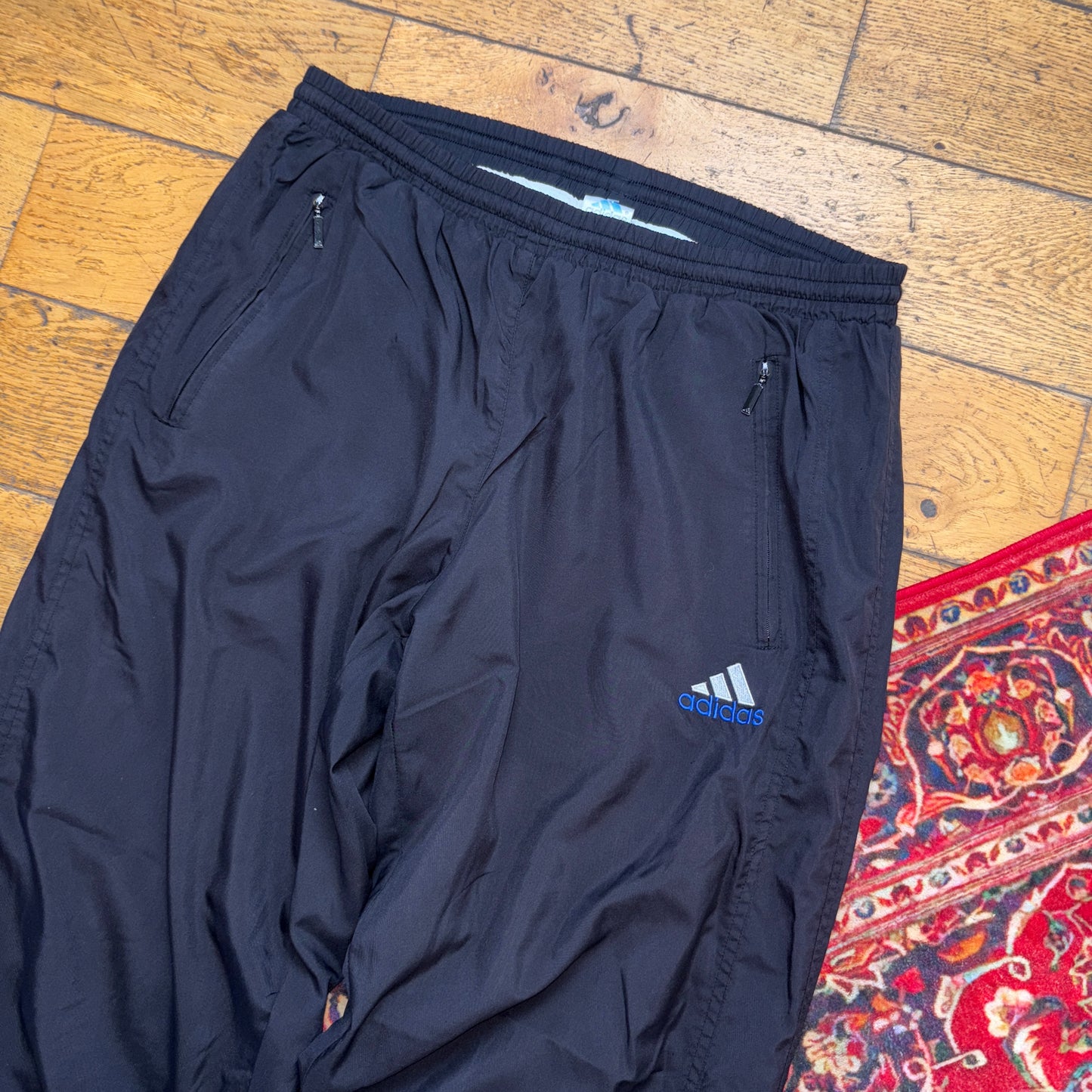 Vintage Adidas Black Baggy Tapered Tracksuit Track Pants Bottoms - 32