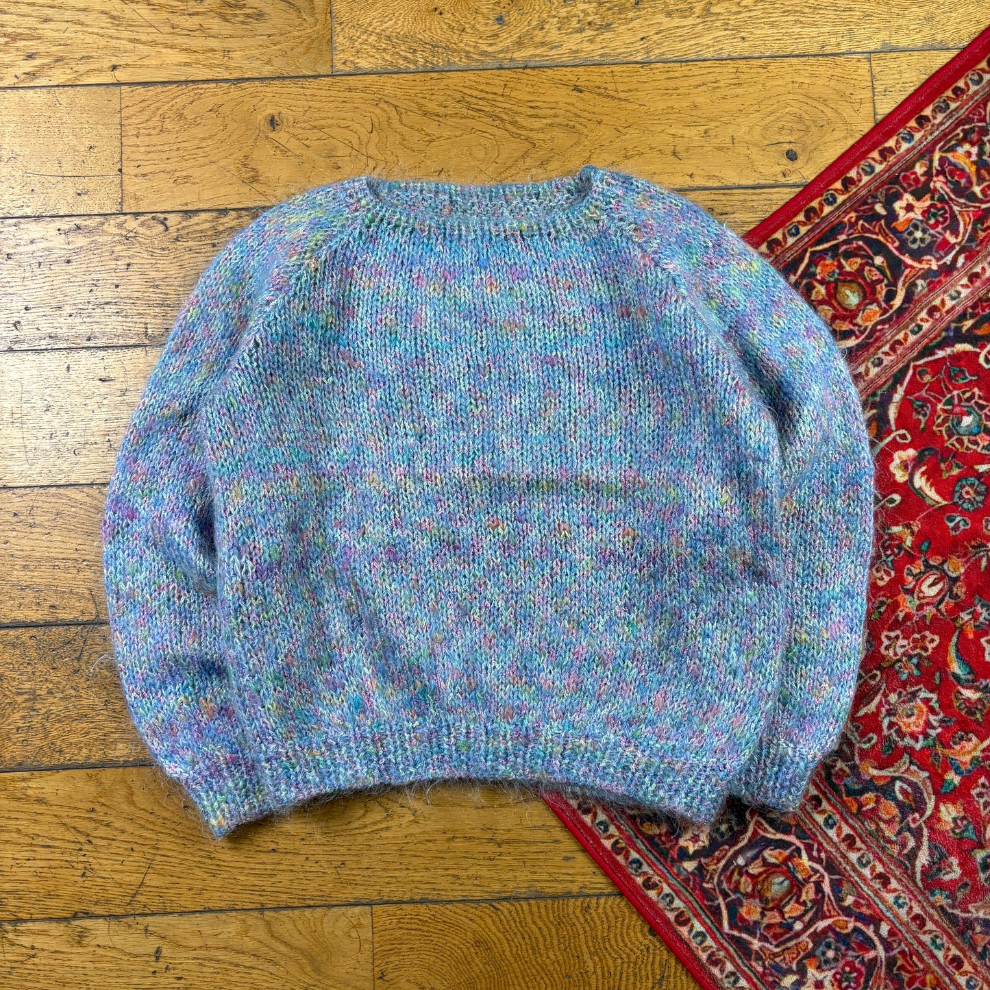 Vintage Blue Pink Womens Boxy Chunky Knit Jumper - Size 12