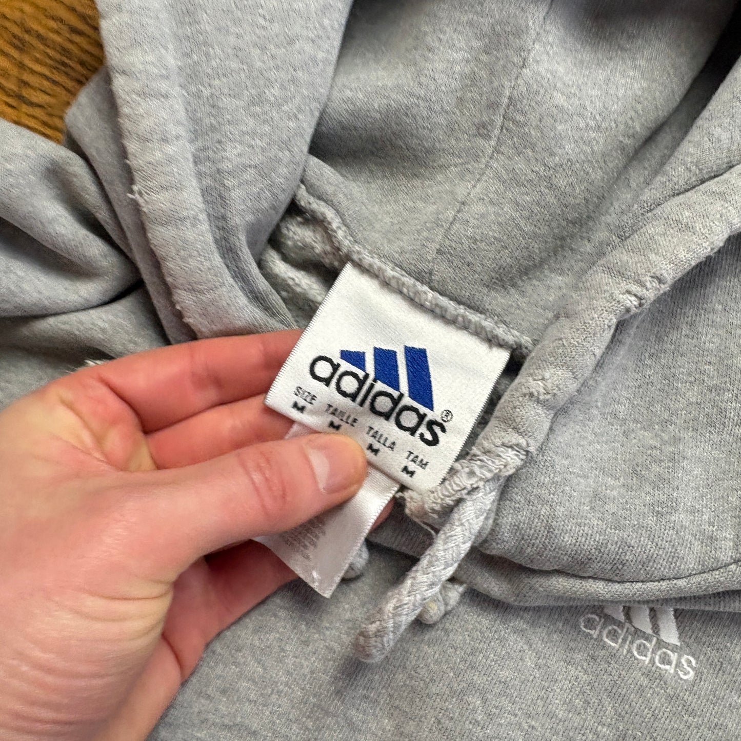 Vintage 90s Adidas Grey Hoodie Embroidered Sweatshirt - M