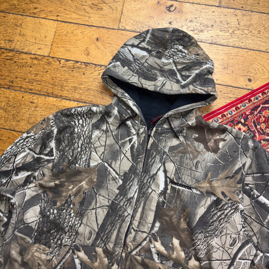 Vintage Realtree Camo Green Zip Hoodie Sweatshirt - 2XL
