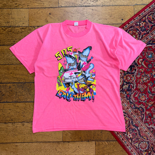 Vintage Pink Shark Ambulance Rainbow Graphic T-Shirt - M