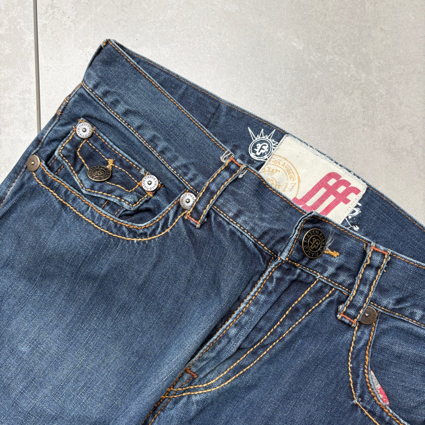 Vintage Embroidered Hip Hop Blue Bootcut Baggy Jeans - 36