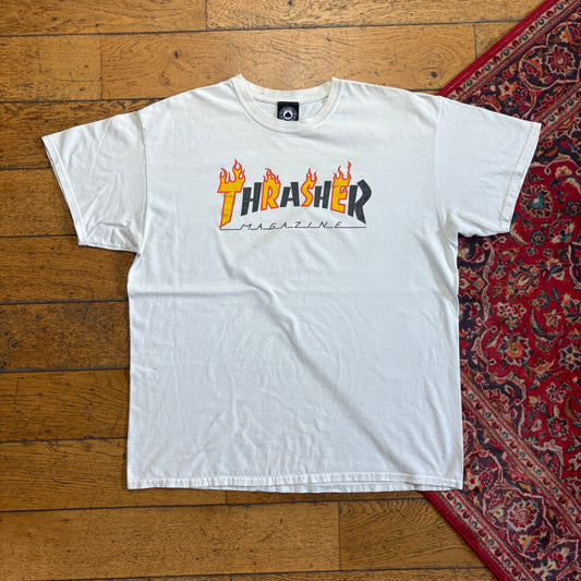 Vintage Thrasher Flames White Skate Graphic T-Shirt - XL