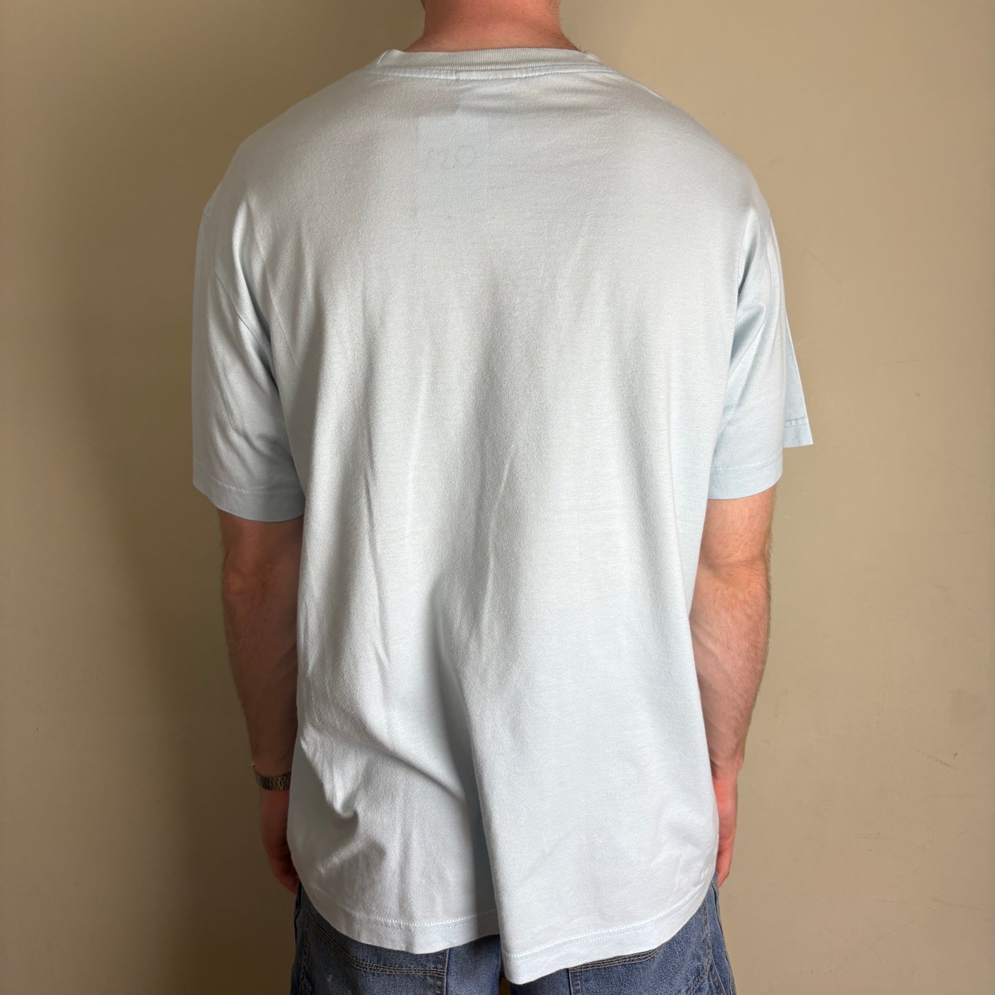 Vintage Nike Light Blue Y2K Swoosh Graphic T-Shirt - L