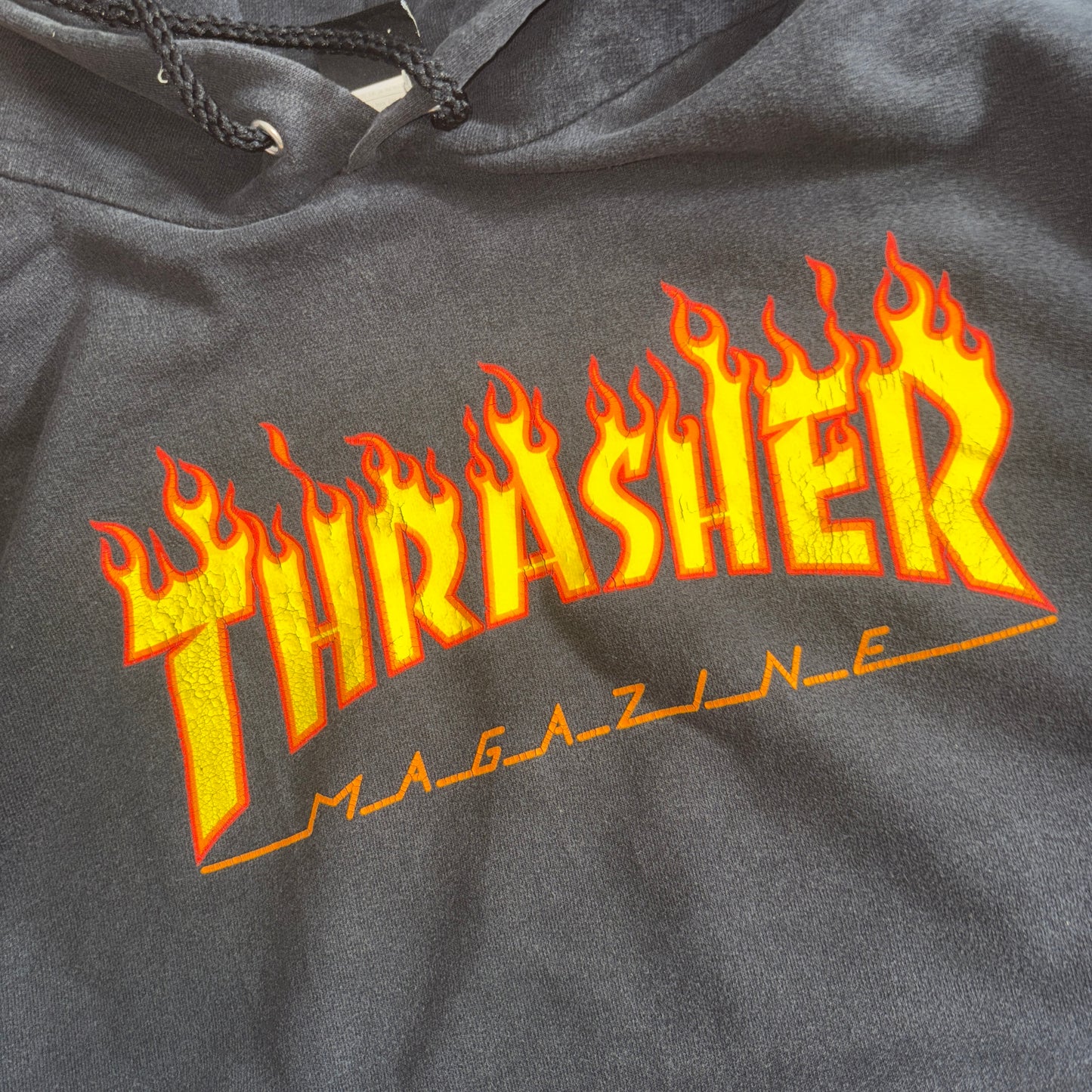 Vintage Thrasher Flames Black Skate Streetwear Hoodie Sweatshirt - L
