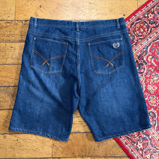 Vintage Phat Farm Blue Embroidered Y2K Hip Hop Baggy Jeans Shorts Jorts - 42