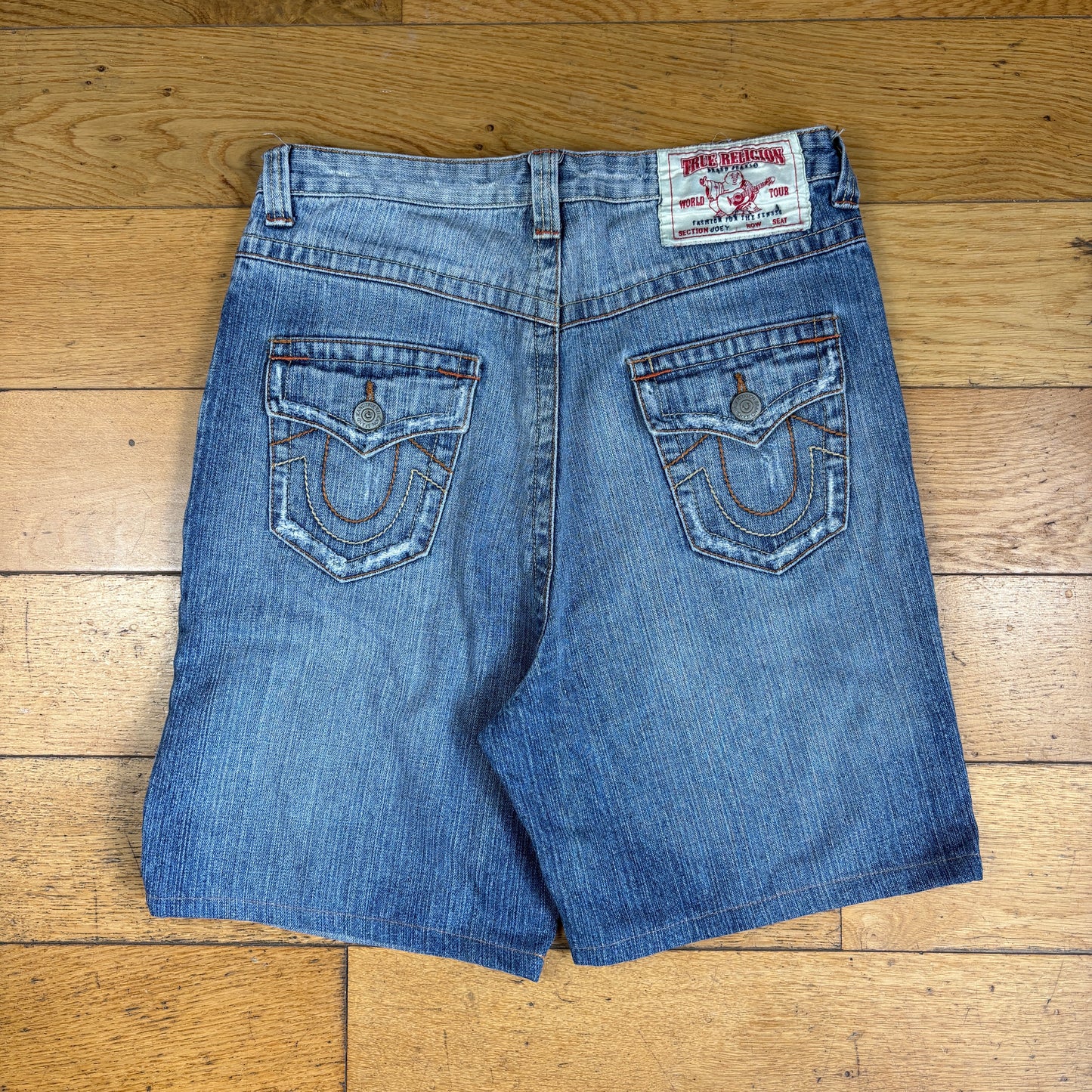 Vintage True Religion Baggy Blue Embroidered Y2K Shorts Jorts - 32