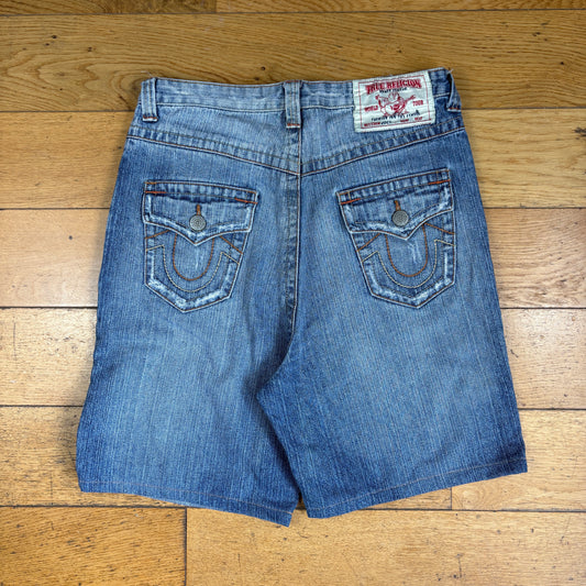 Vintage True Religion Baggy Blue Embroidered Y2K Shorts Jorts - 32