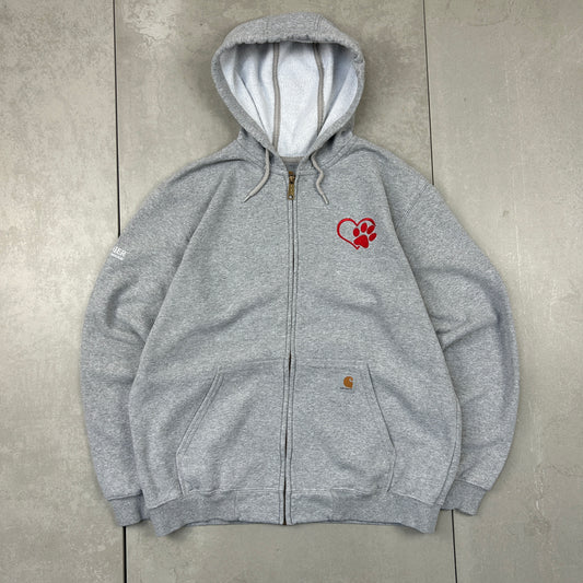 Vintage Carhartt Embroidered Heart Pocket Logo Zip Hoodie Sweatshirt - L