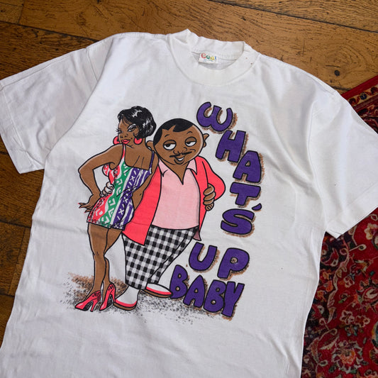 Vintage 90s Whats Up Baby White Single Stitch Graphic T-Shirt - S