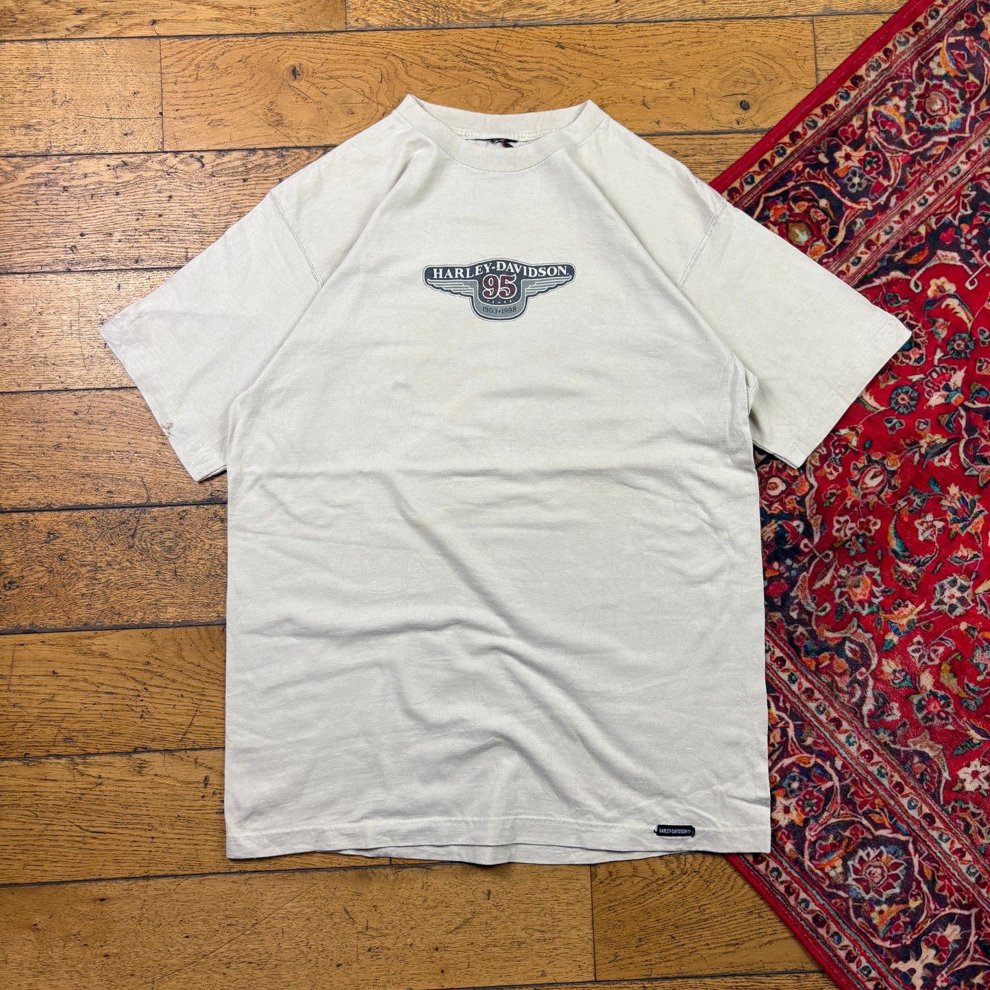 Vintage 1998 Harley Davidson Cream Graphic T-Shirt - M