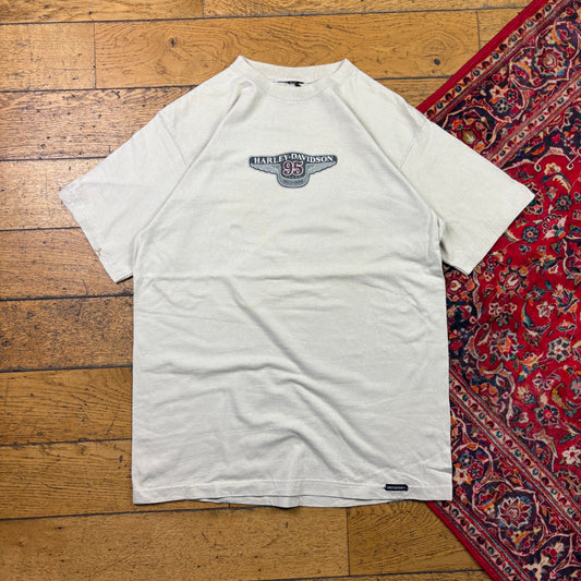 Vintage 1998 Harley Davidson Cream Graphic T-Shirt - M
