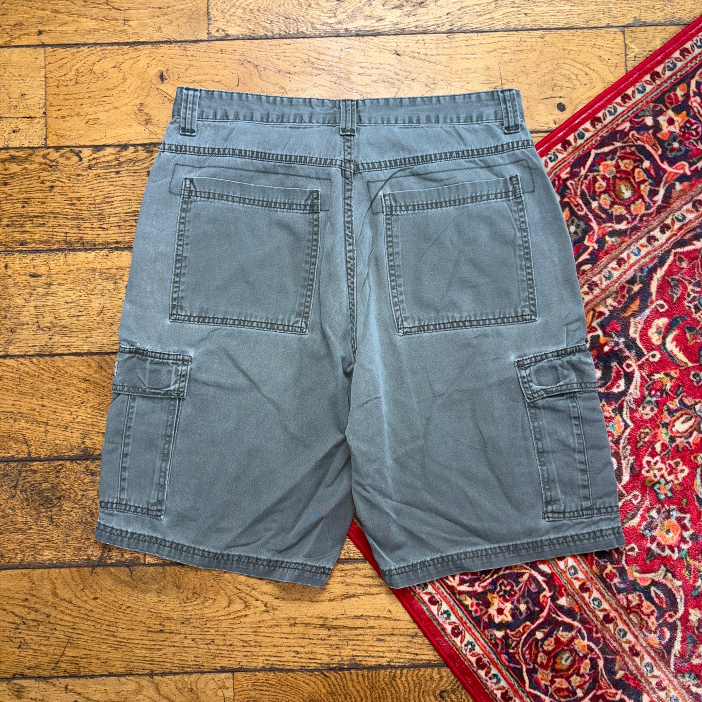 Vintage Wrangler Green Grey Y2K Cargo Baggy Shorts Jorts - 32