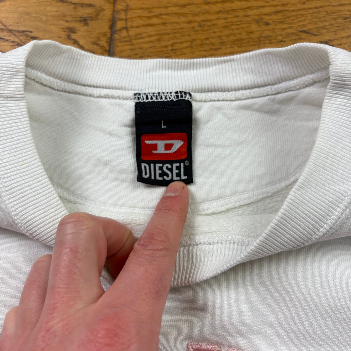 Vintage Diesel White Embroidered Sweatshirt - L