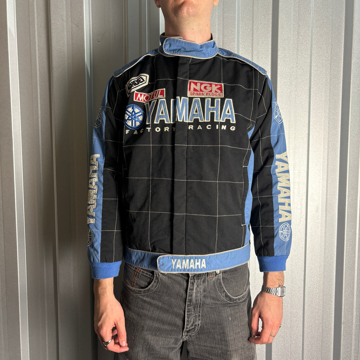 Vintage Yamaha Black Blue Embroidered Racing F1 Jacket - M