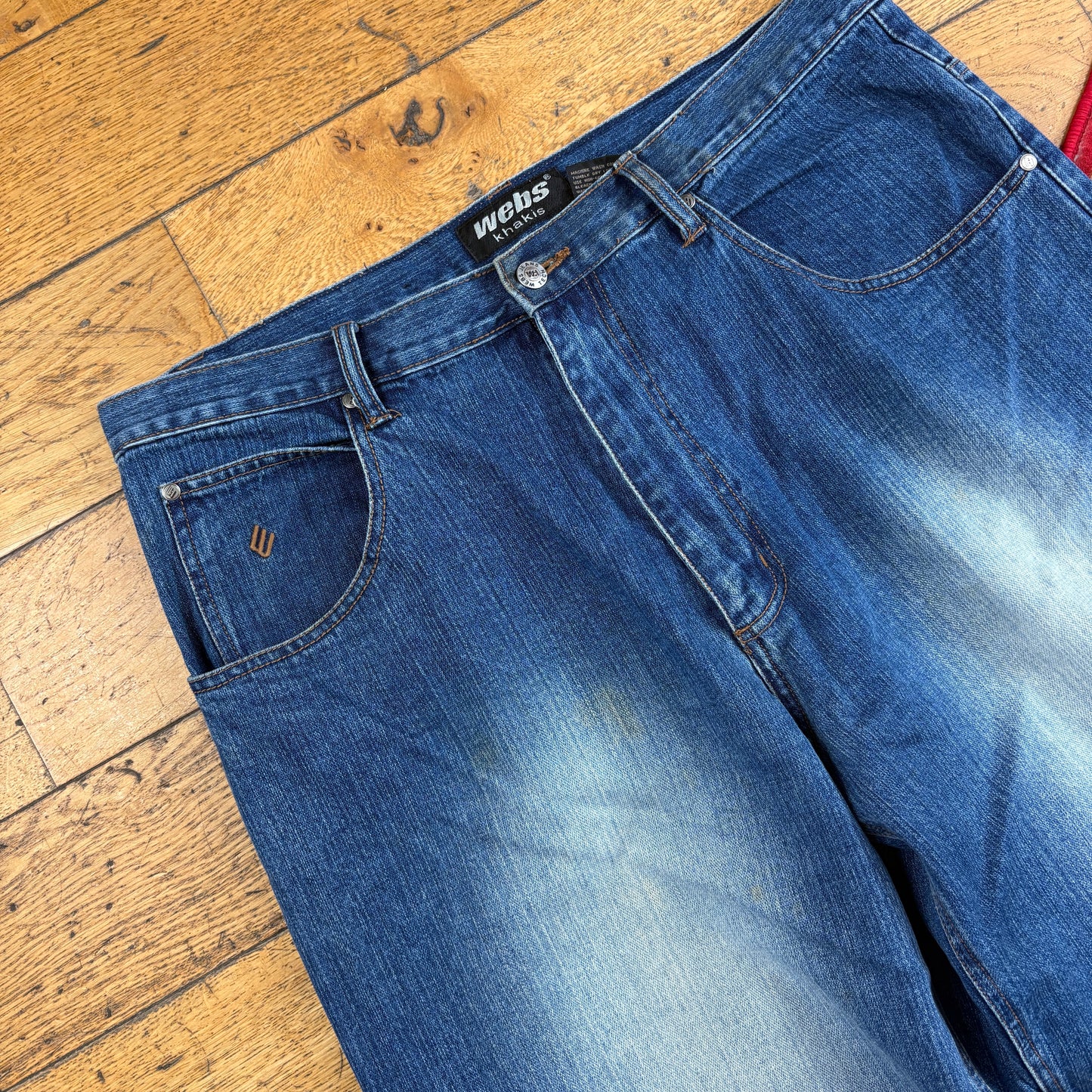 Vintage Webs Blue Embroidered Y2K Hip Hop Baggy Jeans - 38