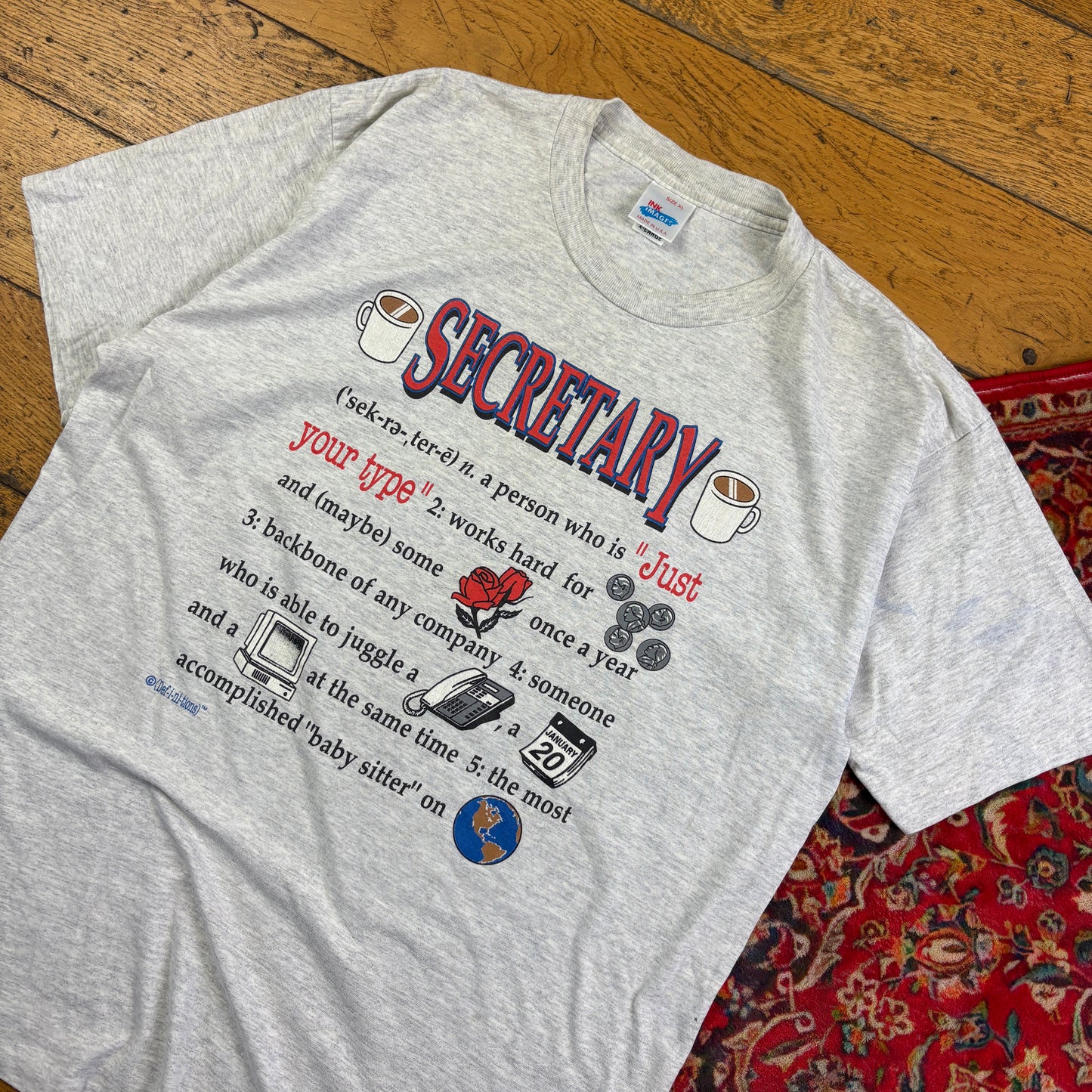 Vintage 90s Funny Secretary Grey Single Stitch Graphic T-Shirt - L