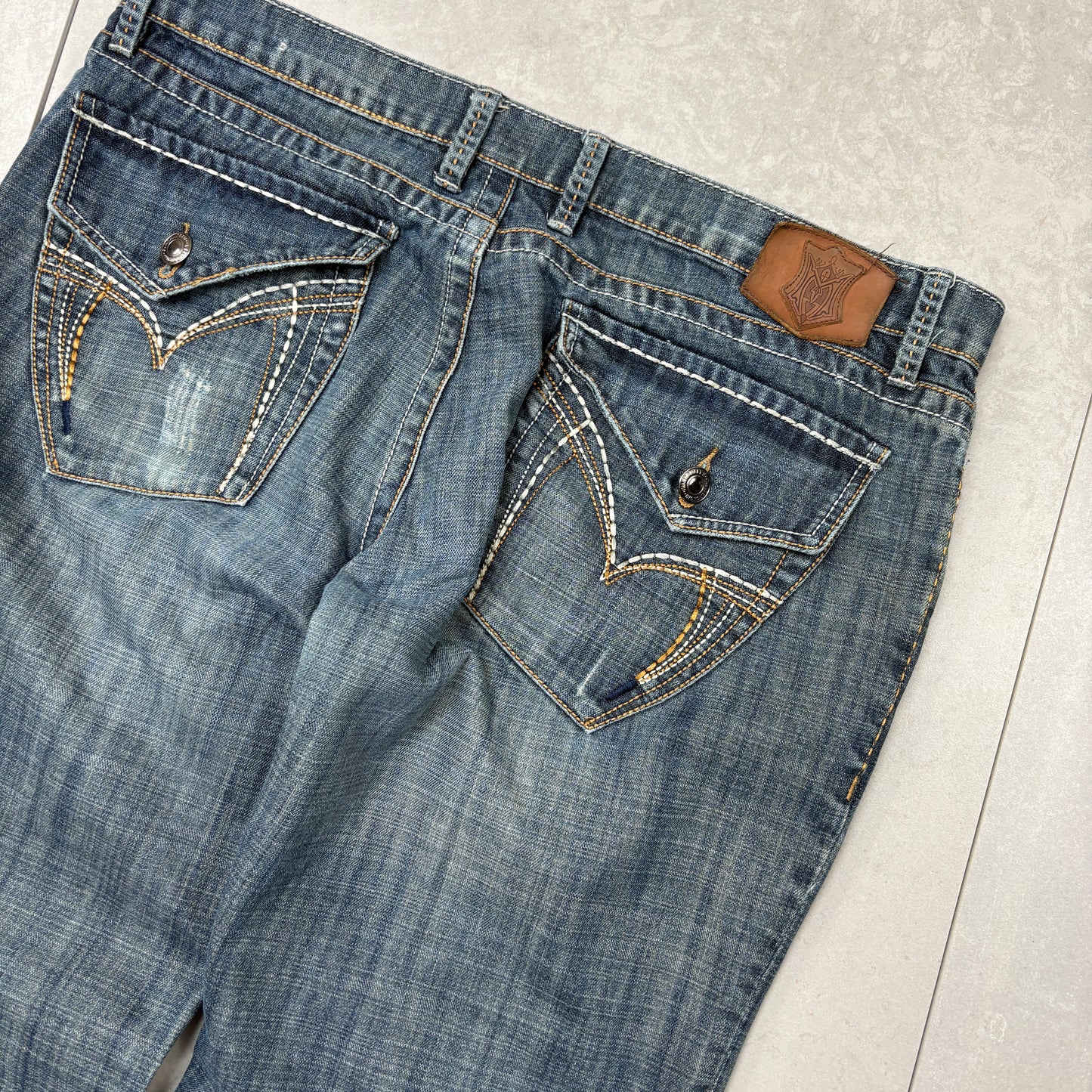 Vintage Monarchy Embroidered Hip Hop Blue Baggy Jeans - 40