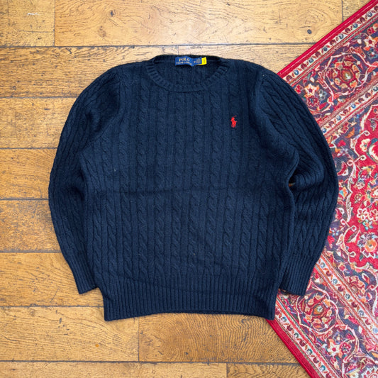 Vintage Ralph Lauren Navy Cable Knit Jumper - XS