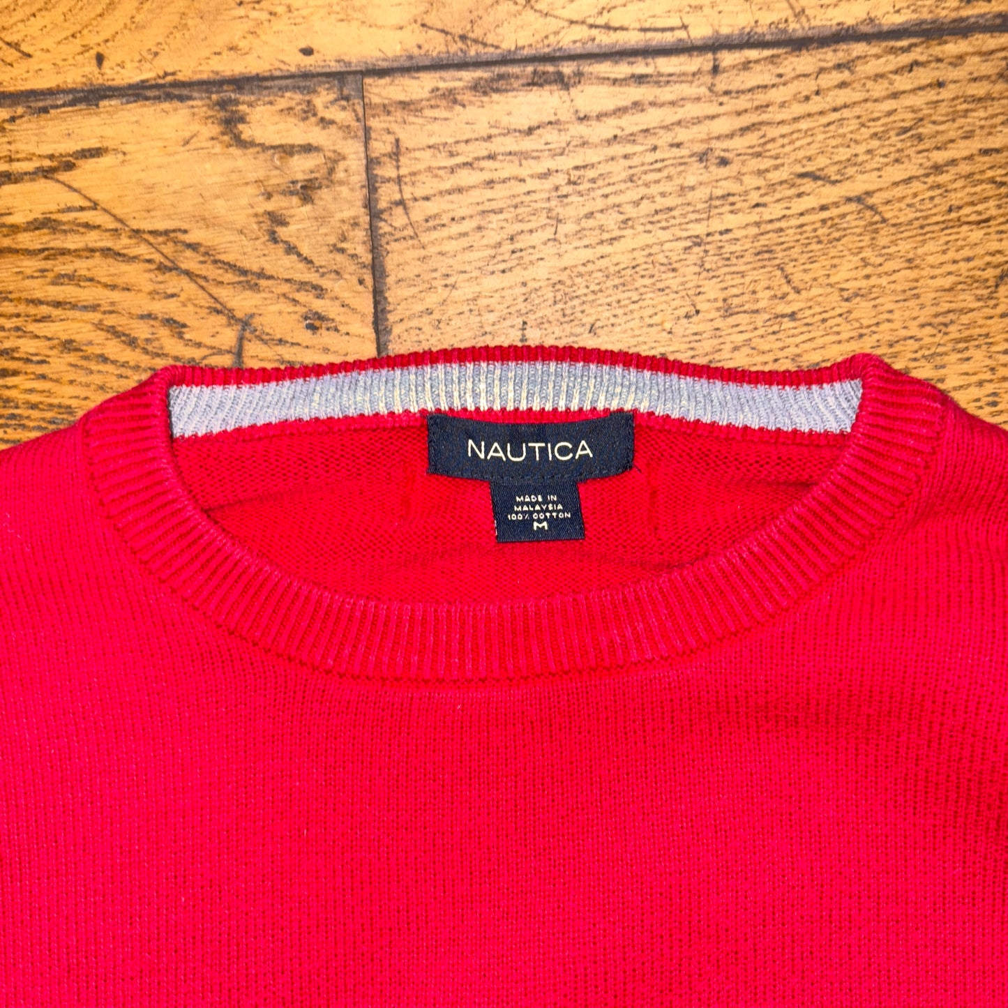 Vintage Nautica Red Embroidered Knit Jumper - L