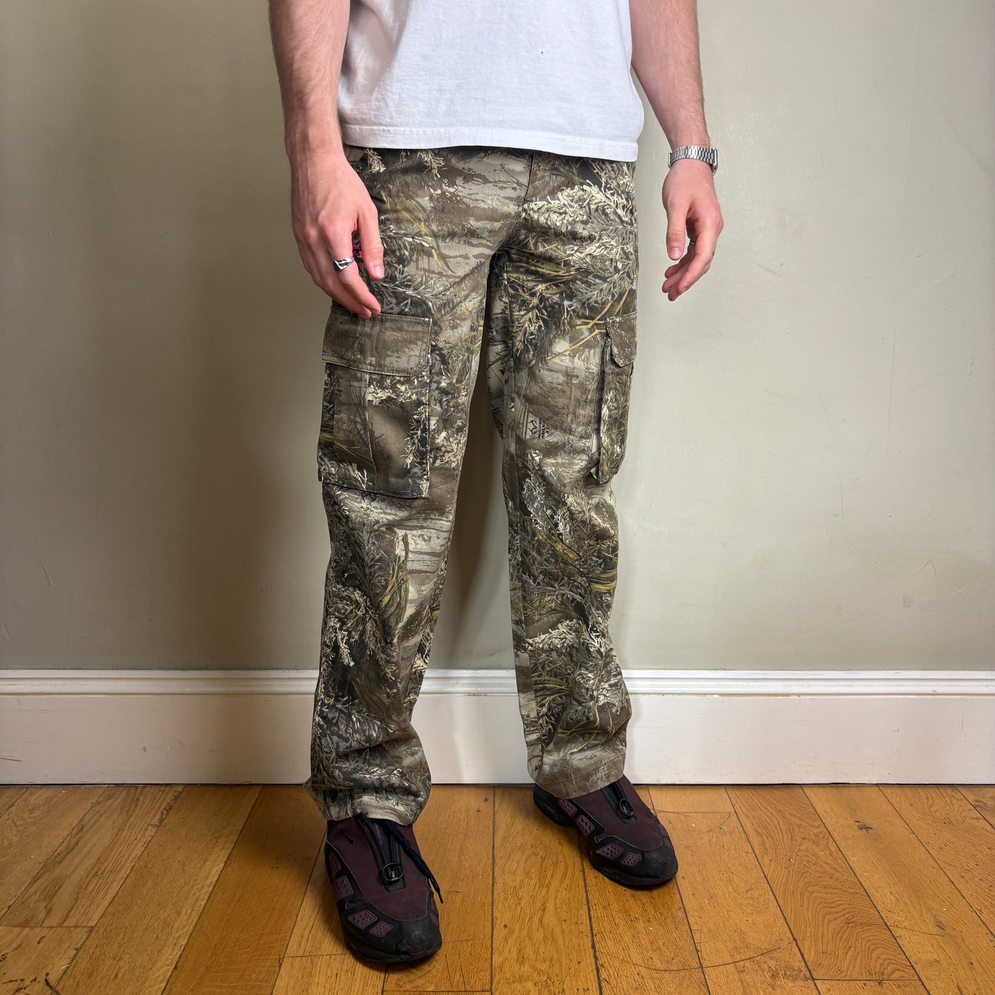 Vintage Real Tree Camo Green Hunting Cargo Workwear Trousers - 32R