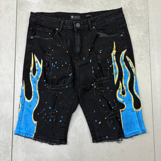 Vintage Black Flames Hip Hop Shorts Jorts - 33