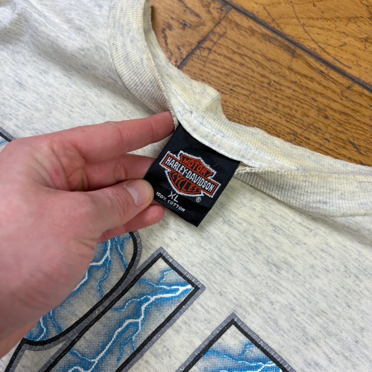 Vintage 1995 Harley Davidson Grey White Lightning Graphic T-Shirt - XL