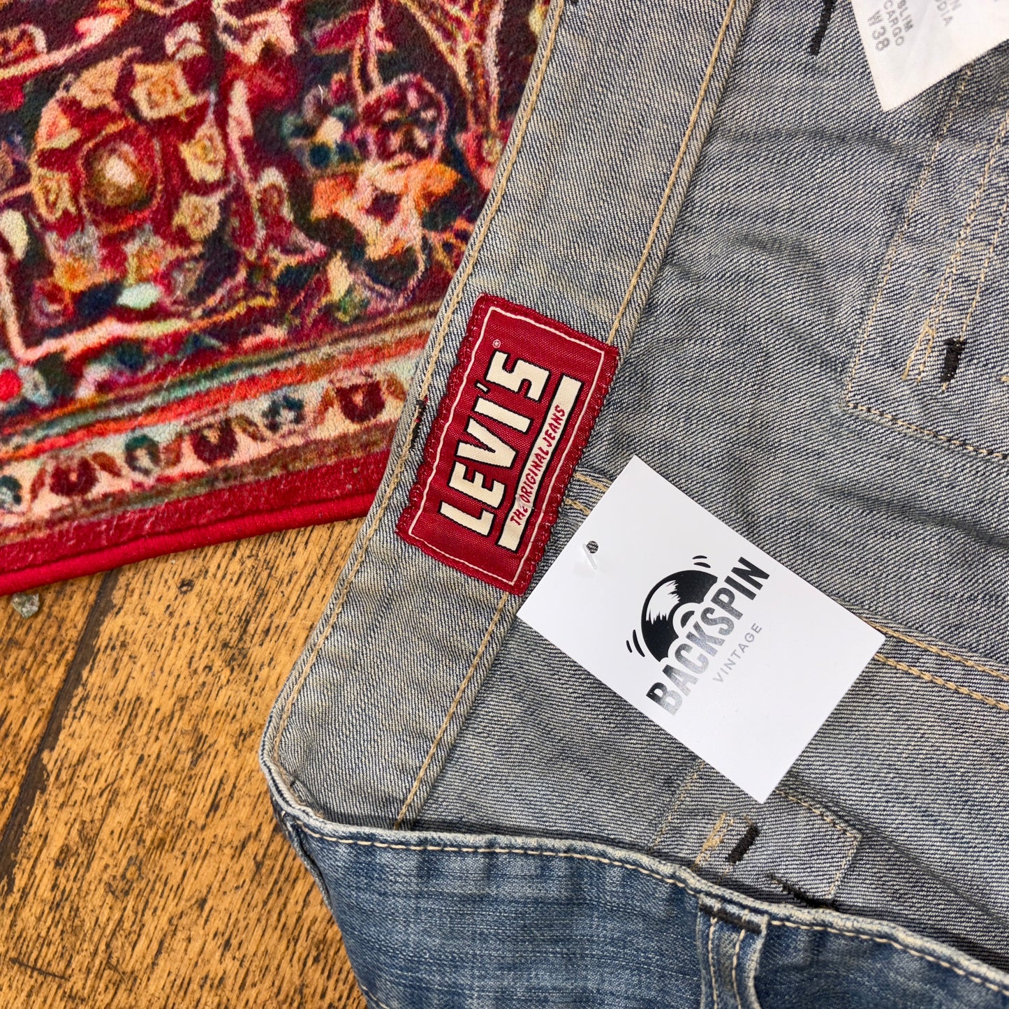 Vintage Levis Blue Baggy Cargo Denim Shorts - 40