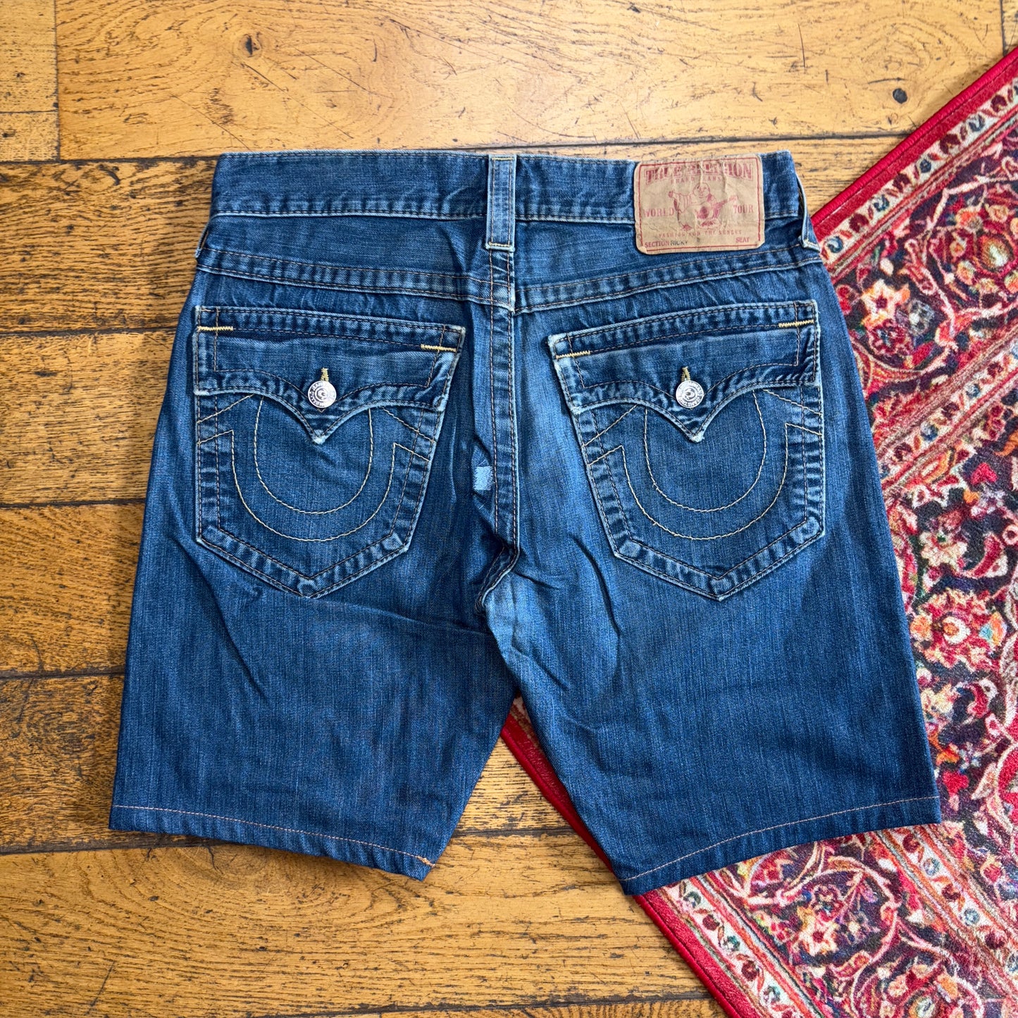 Vintage True Religion Blue Embroidered Y2K Shorts Jorts - 34