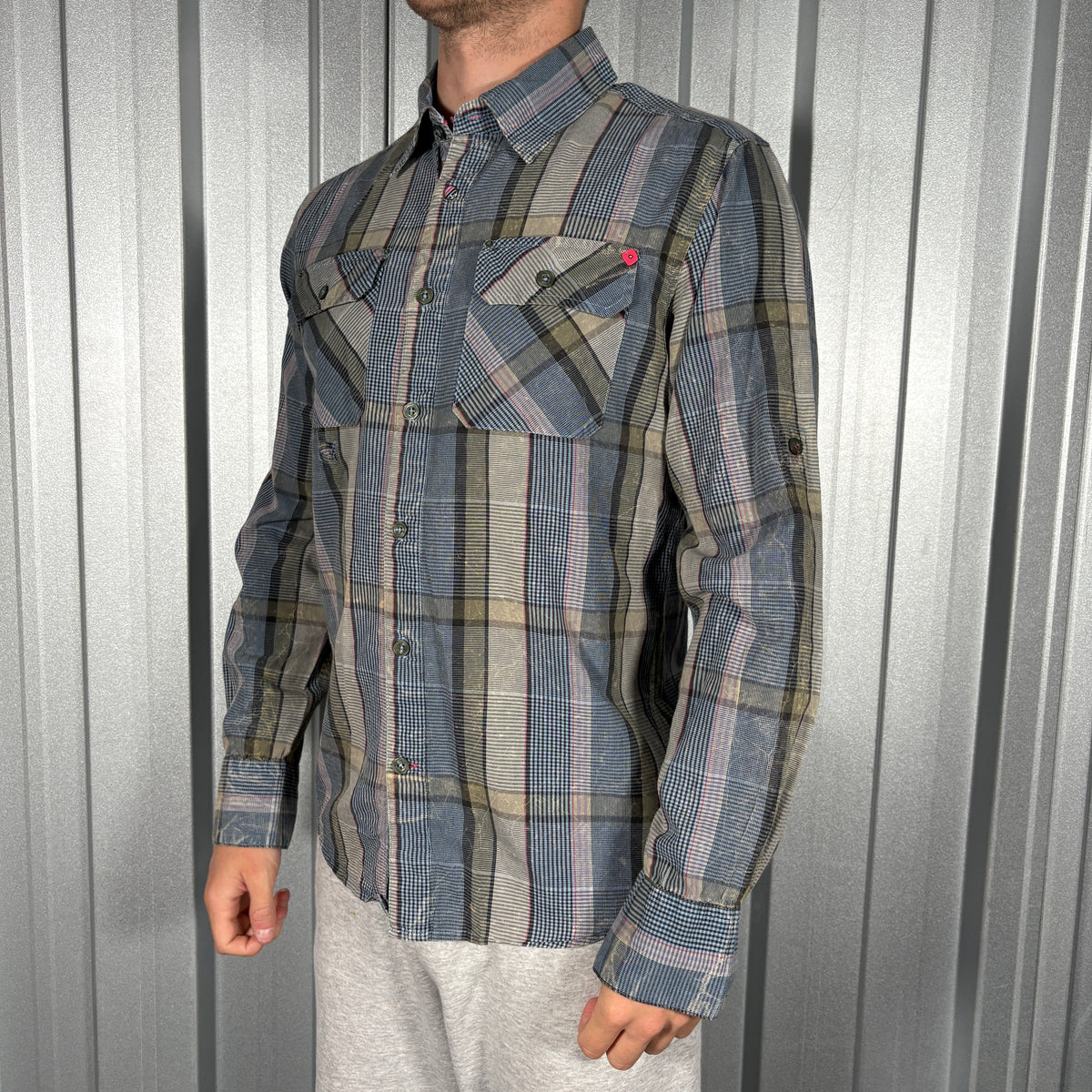 Oakley Blue Grey Check Stripe Plaid Shirt - S
