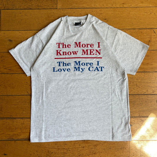 Vintage 90s Funny Cat Single Stitch Grey Graphic T-Shirt - M
