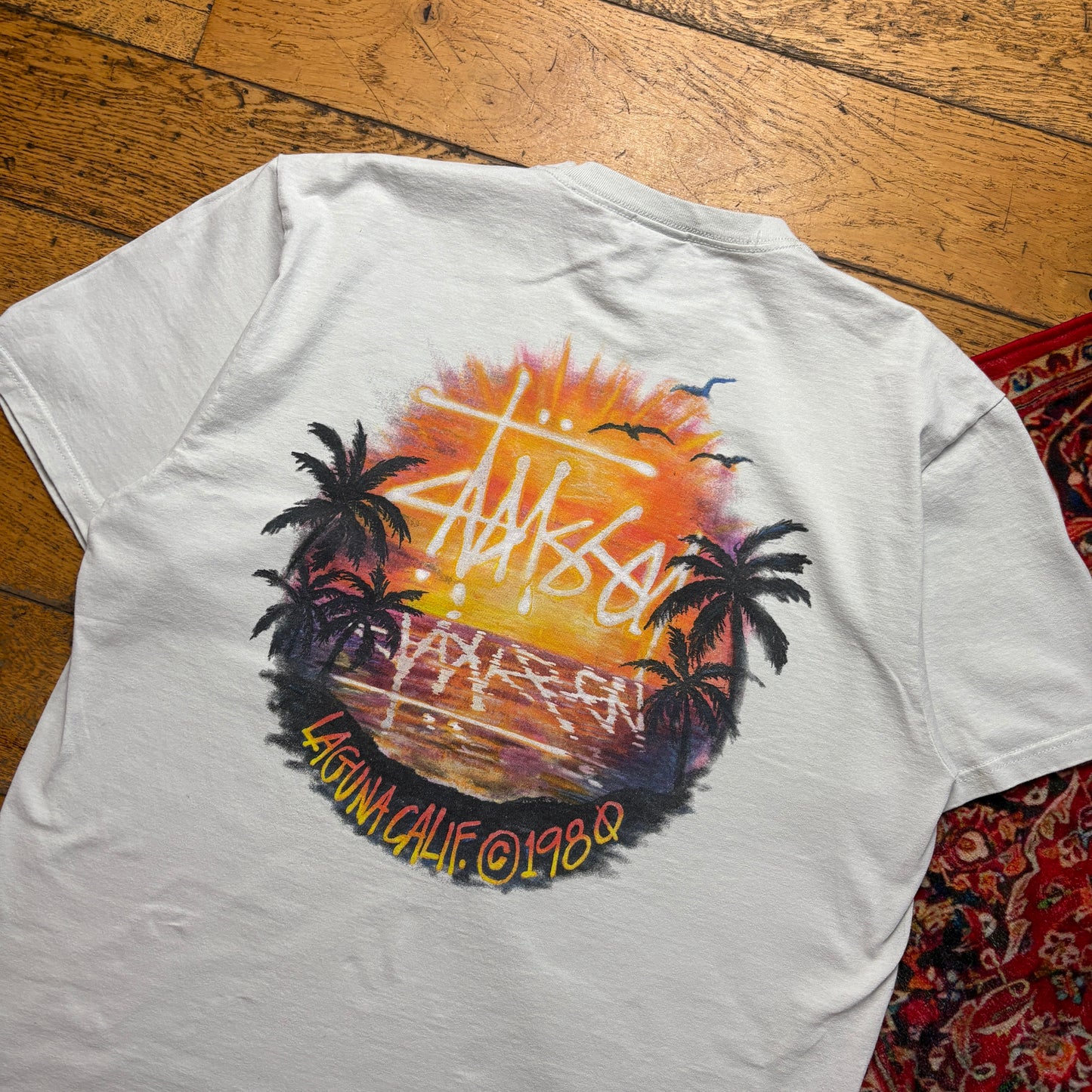 Vintage Stussy White Cream Bone Graphic T-Shirt - L