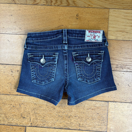 Vintage True Religion Womens Blue Embroidered Y2K Shorts Jorts - Size 4